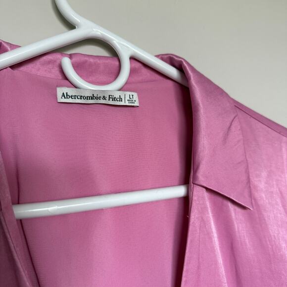 Abercrombie & Fitch Women Satin Dress Large Tall Drapey Barbiecore Holiday Party - Picture 5 of 7